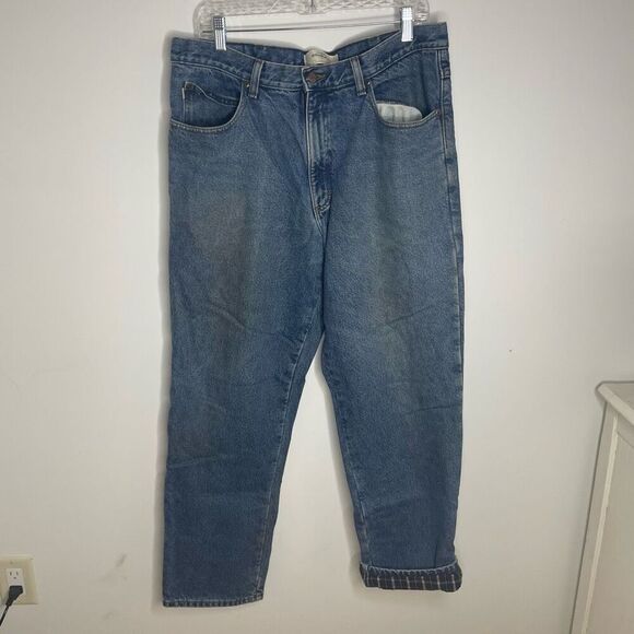 LL‎ Bean Men Lined Relaxed Double L Heavy Blue Denim Straight Jeans Size 37x32 - Picture 3 of 7